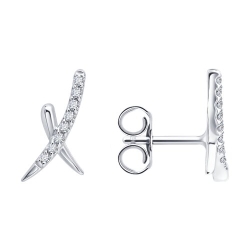 Cercei Pusete din aur alb cu pietre Cubic Zirconia Incolor