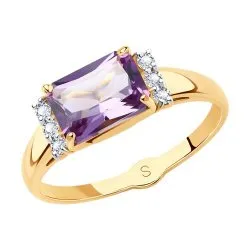 Inel din aur roșu cu Cubic Zirconia Incolor, Ametist