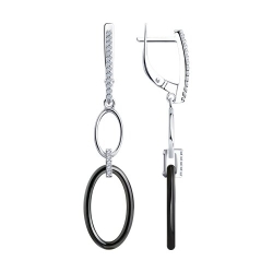 Cercei Suspendați din argint  cu pietre Cubic Zirconia Incolor, Ceramica neagră