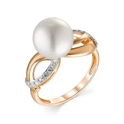 Inel din aur roșu cu Cubic Zirconia Incolor, Perla Albă