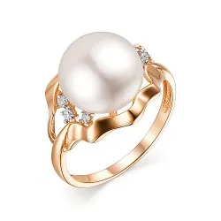 Inel din aur roșu cu Cubic Zirconia Incolor, Perla Albă