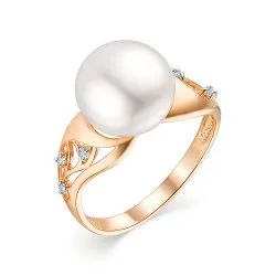 Inel din aur roșu cu Cubic Zirconia Incolor, Perla Albă
