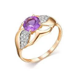Inel din aur roșu cu Cubic Zirconia Incolor, Ametist
