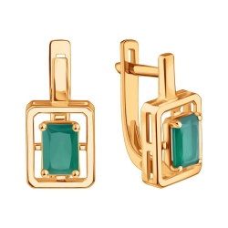 Серьги из красного золота с камнями Агат зеленый