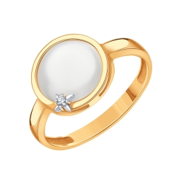 Inel din aur roșu cu pietre Cubic Zirconia Incolor, Sidef Alb