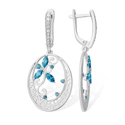 Cercei Suspendați din argint  cu pietre Cubic Zirconia Incolor, Cubic Zirconia Albastru