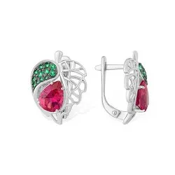 Cercei din argint cu Cubic Zirconia Roșu, Cubic Zirconia Verde