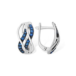 Серьги из серебра с камнями Фианит Синий Сапфир