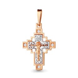 Cruce din aur roșu cu pietre Cubic Zirconia Incolor