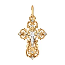 Cruce din aur roșu cu Cubic Zirconia Incolor