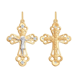 Cruce din aur roșu cu pietre Cubic Zirconia Incolor
