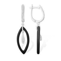 Cercei Suspendați din argint  cu pietre Cubic Zirconia Incolor, Ceramica neagră