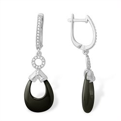 Cercei Suspendați din argint  cu pietre Cubic Zirconia Incolor, Ceramica neagră