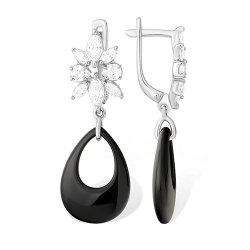 Cercei Suspendați din argint  cu pietre Cubic Zirconia Incolor, Ceramica neagră