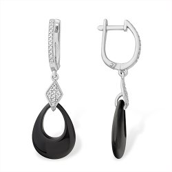 Cercei Suspendați din argint  cu pietre Cubic Zirconia Incolor, Ceramica neagră