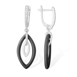 Cercei Suspendați din argint  cu pietre Cubic Zirconia Incolor, Ceramica neagră