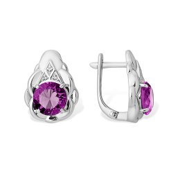Серьги из серебра с камнями Фианит, Аметист