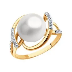 Inel din aur roșu cu Cubic Zirconia Incolor, Perla Albă