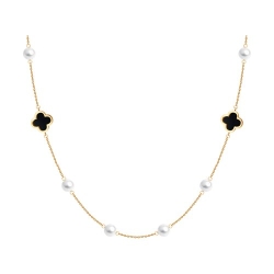 Колье из красного золота с камнями Агат черный, Жемчуг белый