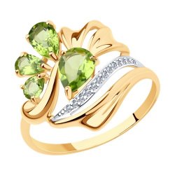 Inel din aur roșu cu pietre Cubic Zirconia Incolor, Crisolit