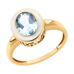 Кольцо из красного золота с камнями Топаз голубой, Эмаль