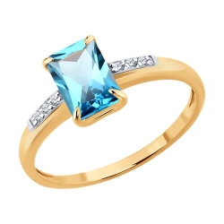 Inel din aur roșu cu pietre Cubic Zirconia Incolor, Topaz Swiss