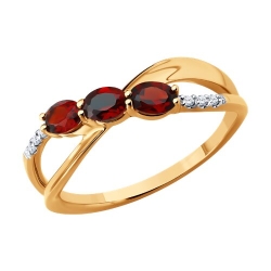 Кольцо из красного золота с камнями Фианит, Гранат