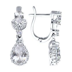 Cercei Suspendați din aur alb cu pietre Diamant, Cristal de munte