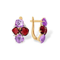 Cercei din aur roșu cu pietre Cubic Zirconia Incolor, Ametist și Granat