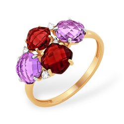 Inel din aur roșu cu pietre Cubic Zirconia Incolor, Ametist și Granat