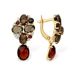Cercei Suspendați din aur roșu cu pietre Cubic Zirconia Incolor, Granat și Cuarț fumuriu