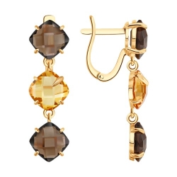 Cercei Suspendați din aur roșu cu pietre Cuarț fumuriu, Citrin