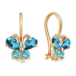 Cercei p-u copii din aur roșu cu pietre Cubic Zirconia Incolor, Cubic Zirconia Albastru și Cubic Zirconia Albastru Safir