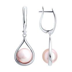 Серьги Длинные из серебра с камнями Жемчуг Swarovski