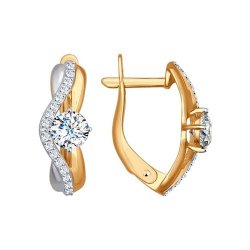 Серьги из красного золота с камнями Фианит