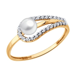 Inel din aur roșu cu Cubic Zirconia Incolor, Perla Albă