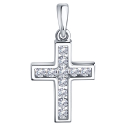 Крестик из белого золота с камнями Бриллиант