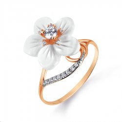 Inel din aur roșu cu pietre Cubic Zirconia Incolor, Sidef Alb