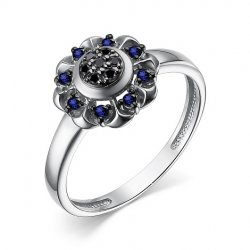 Inel din aur alb cu pietre Diamant negru, Safir