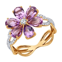 Inel din aur roșu cu pietre Cubic Zirconia Incolor, Ametist