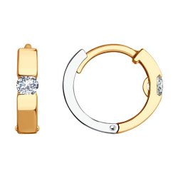 Серьги Конго из белого и красного золота с камнями Фианит