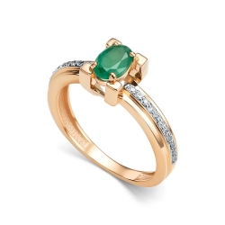 Кольцо из красного золота с камнями Бриллиант, Изумруд