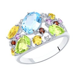 Кольцо из серебра с камнями Фианит, Аметист и Гранат