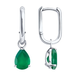 Серьги Конго из серебра с камнями Агат зеленый