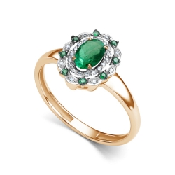 Кольцо из красного золота с камнями Бриллиант, Изумруд