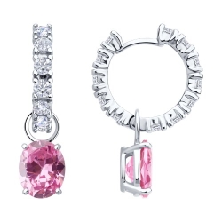 Cercei Creole din argint  cu pietre Cubic Zirconia Incolor, Cubic Zirconia Roz