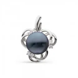 Pandantiv din aur alb cu Cubic Zirconia Incolor, Perla neagră