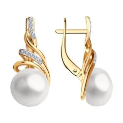Cercei din aur roșu cu Cubic Zirconia Incolor, Perla Albă