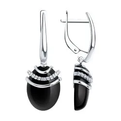 Cercei Suspendați din argint cu Cubic Zirconia Incolor, Agat negru