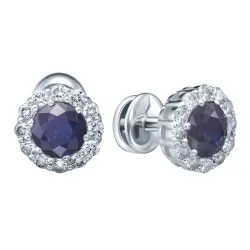Cercei Pusete din aur alb cu Diamant, Safir